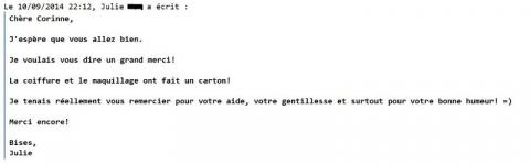 Mail d'une cliente